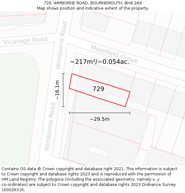 729, WIMBORNE ROAD, BOURNEMOUTH, BH9 2AX: Plot and title map