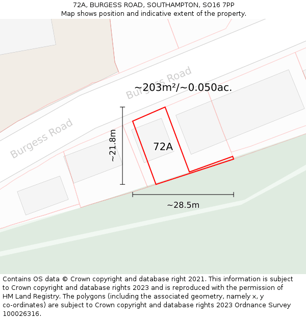 72A, BURGESS ROAD, SOUTHAMPTON, SO16 7PP: Plot and title map