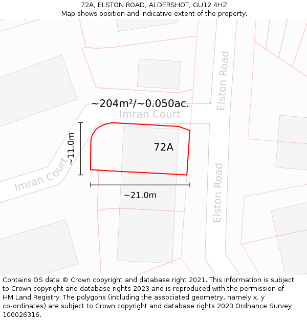 72A, ELSTON ROAD, ALDERSHOT, GU12 4HZ: Plot and title map