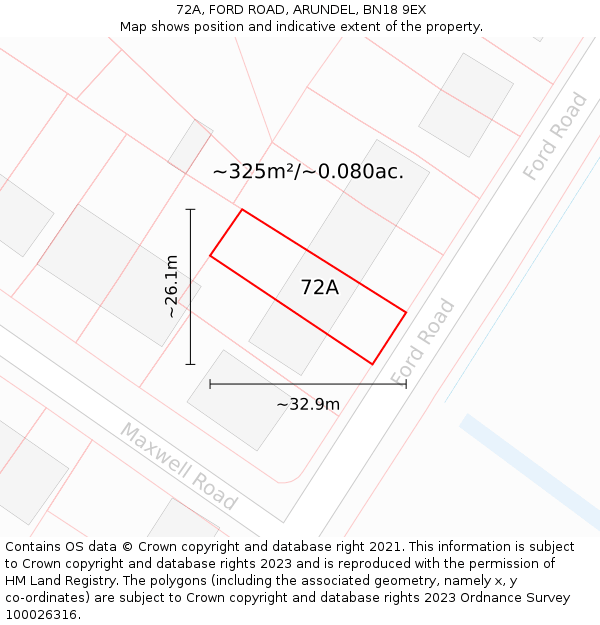 72A, FORD ROAD, ARUNDEL, BN18 9EX: Plot and title map