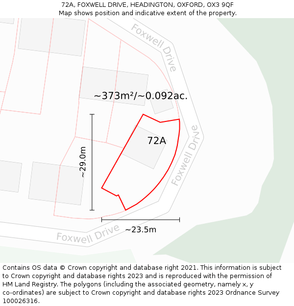 72A, FOXWELL DRIVE, HEADINGTON, OXFORD, OX3 9QF: Plot and title map