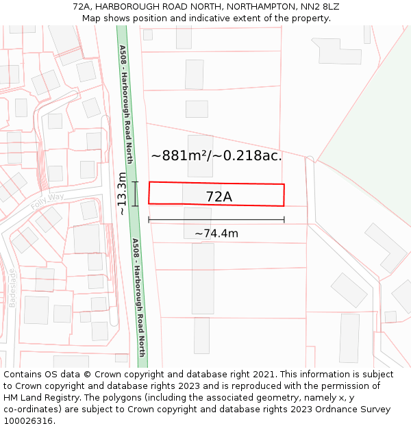 72A, HARBOROUGH ROAD NORTH, NORTHAMPTON, NN2 8LZ: Plot and title map