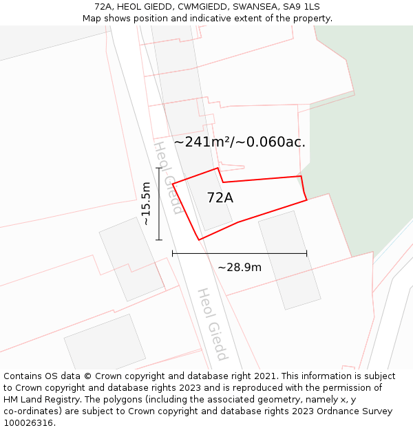 72A, HEOL GIEDD, CWMGIEDD, SWANSEA, SA9 1LS: Plot and title map