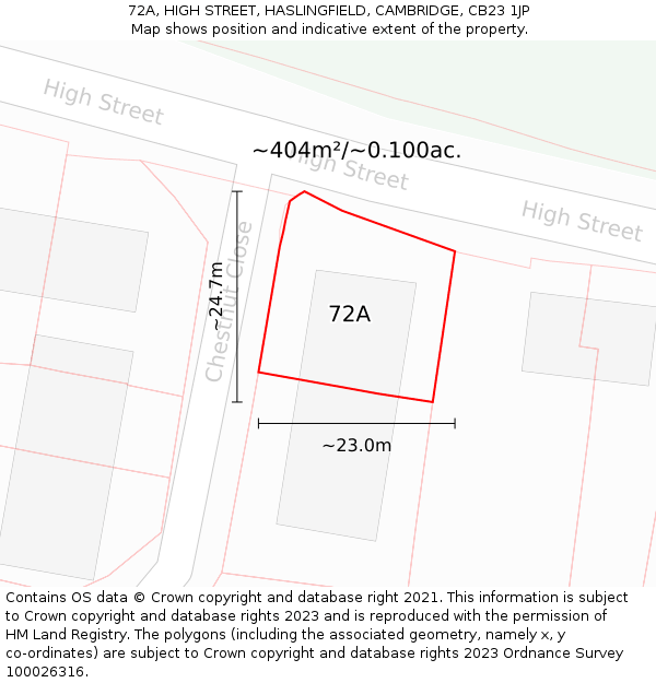 72A, HIGH STREET, HASLINGFIELD, CAMBRIDGE, CB23 1JP: Plot and title map