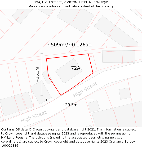 72A, HIGH STREET, KIMPTON, HITCHIN, SG4 8QW: Plot and title map