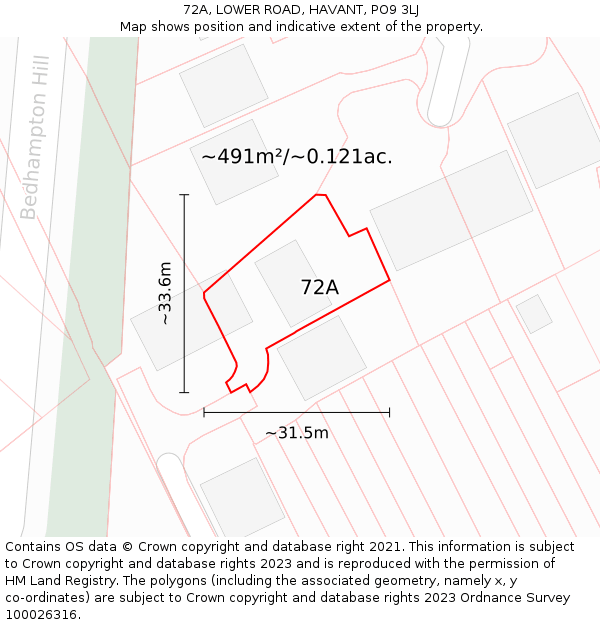 72A, LOWER ROAD, HAVANT, PO9 3LJ: Plot and title map