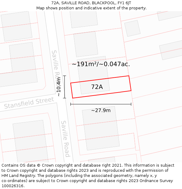 72A, SAVILLE ROAD, BLACKPOOL, FY1 6JT: Plot and title map