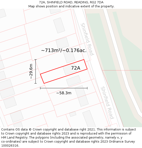 72A, SHINFIELD ROAD, READING, RG2 7DA: Plot and title map