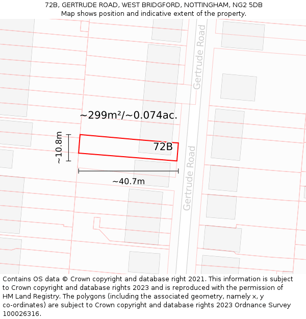 72B, GERTRUDE ROAD, WEST BRIDGFORD, NOTTINGHAM, NG2 5DB: Plot and title map