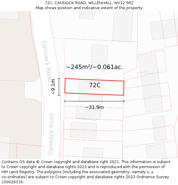 72C, CANNOCK ROAD, WILLENHALL, WV12 5RZ: Plot and title map