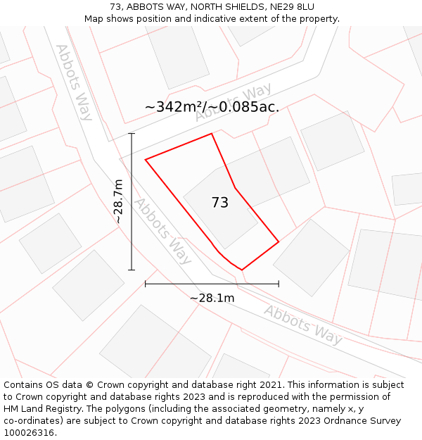 73, ABBOTS WAY, NORTH SHIELDS, NE29 8LU: Plot and title map