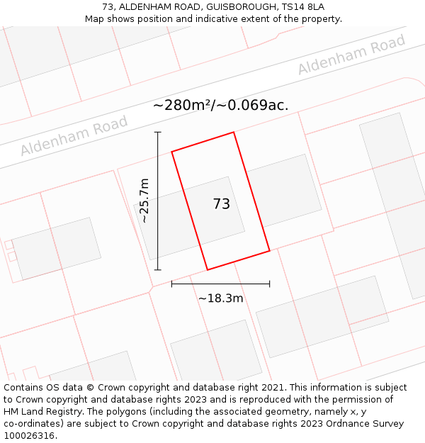 73, ALDENHAM ROAD, GUISBOROUGH, TS14 8LA: Plot and title map