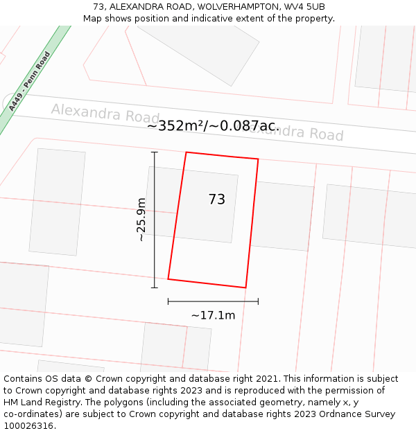 73, ALEXANDRA ROAD, WOLVERHAMPTON, WV4 5UB: Plot and title map