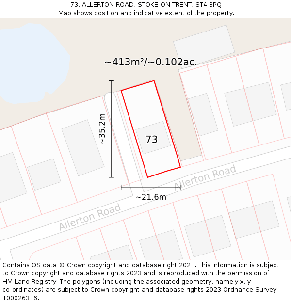 73, ALLERTON ROAD, STOKE-ON-TRENT, ST4 8PQ: Plot and title map