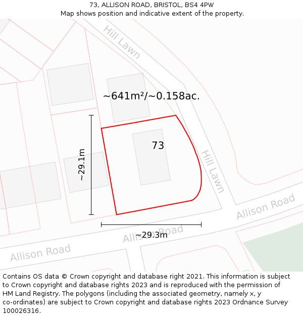 73, ALLISON ROAD, BRISTOL, BS4 4PW: Plot and title map