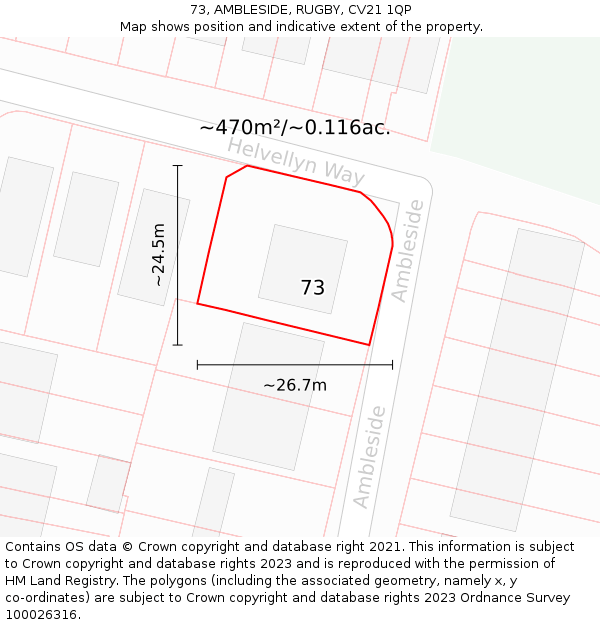 73, AMBLESIDE, RUGBY, CV21 1QP: Plot and title map