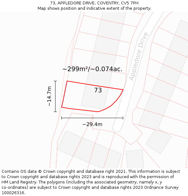 73, APPLEDORE DRIVE, COVENTRY, CV5 7PH: Plot and title map