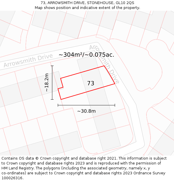 73, ARROWSMITH DRIVE, STONEHOUSE, GL10 2QS: Plot and title map