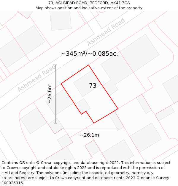 73, ASHMEAD ROAD, BEDFORD, MK41 7GA: Plot and title map