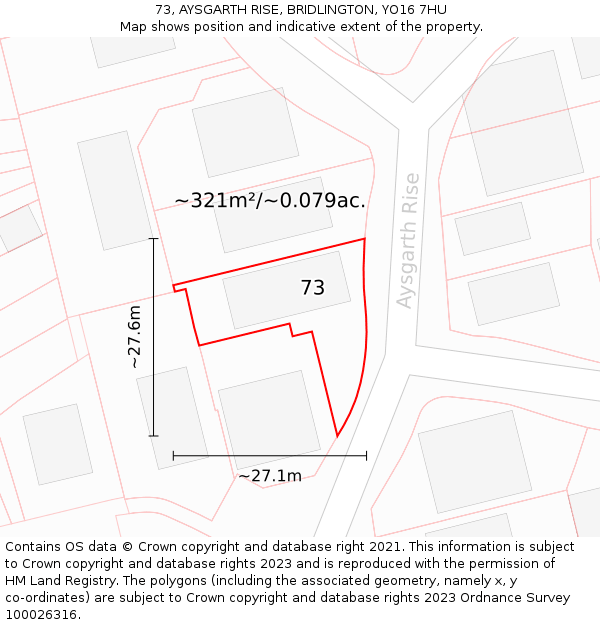 73, AYSGARTH RISE, BRIDLINGTON, YO16 7HU: Plot and title map