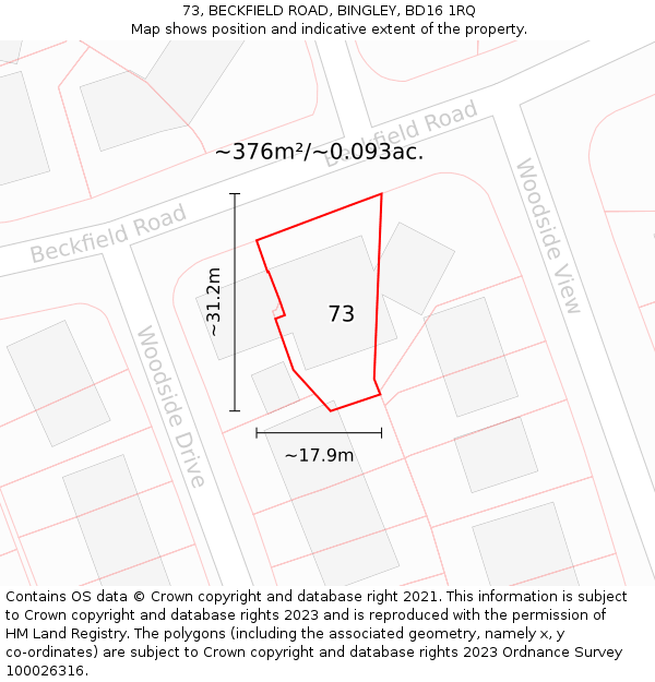 73, BECKFIELD ROAD, BINGLEY, BD16 1RQ: Plot and title map