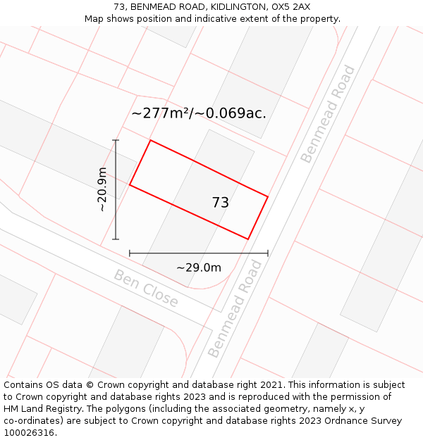 73, BENMEAD ROAD, KIDLINGTON, OX5 2AX: Plot and title map