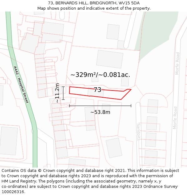 73, BERNARDS HILL, BRIDGNORTH, WV15 5DA: Plot and title map