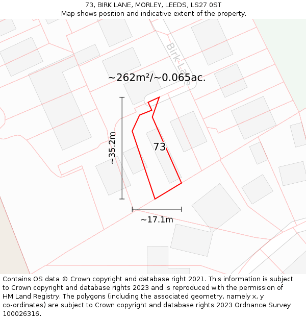 73, BIRK LANE, MORLEY, LEEDS, LS27 0ST: Plot and title map