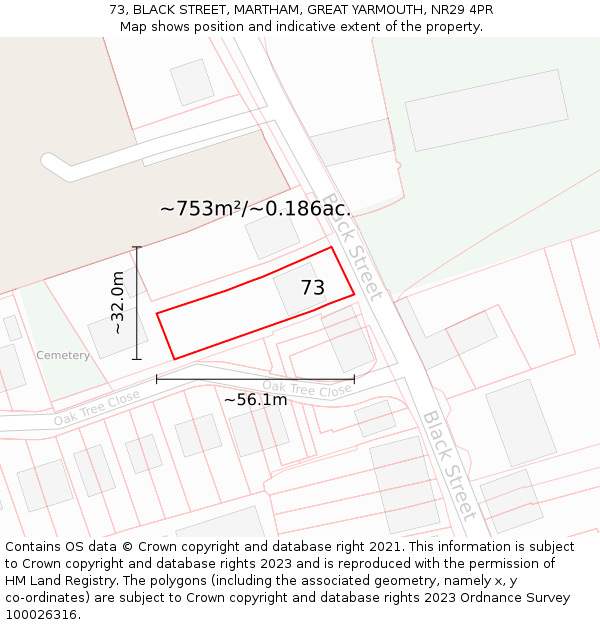 73, BLACK STREET, MARTHAM, GREAT YARMOUTH, NR29 4PR: Plot and title map