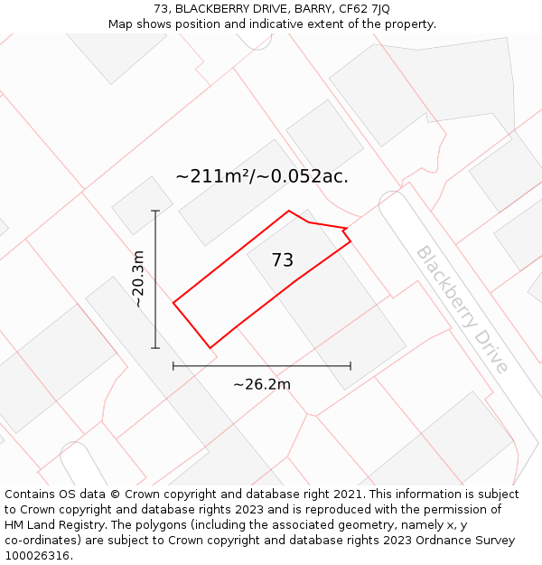 73, BLACKBERRY DRIVE, BARRY, CF62 7JQ: Plot and title map