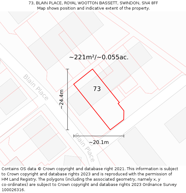 73, BLAIN PLACE, ROYAL WOOTTON BASSETT, SWINDON, SN4 8FF: Plot and title map