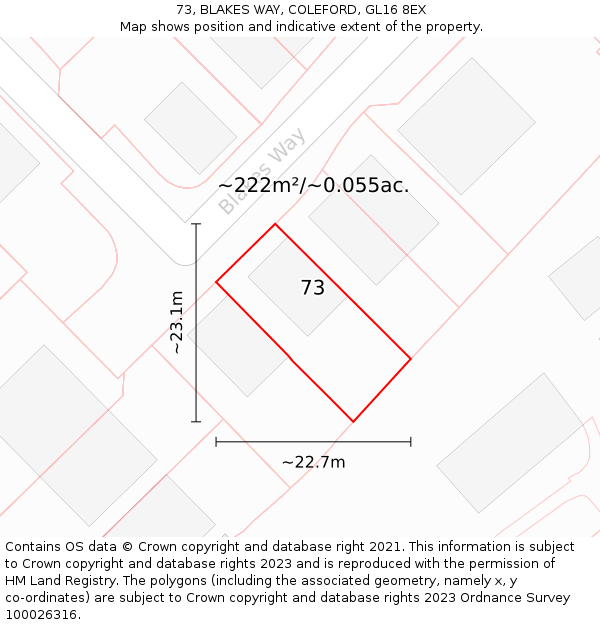 73, BLAKES WAY, COLEFORD, GL16 8EX: Plot and title map