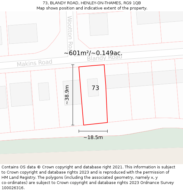 73, BLANDY ROAD, HENLEY-ON-THAMES, RG9 1QB: Plot and title map