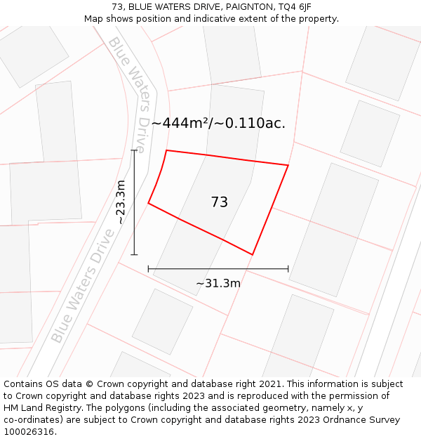 73, BLUE WATERS DRIVE, PAIGNTON, TQ4 6JF: Plot and title map