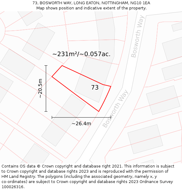 73, BOSWORTH WAY, LONG EATON, NOTTINGHAM, NG10 1EA: Plot and title map