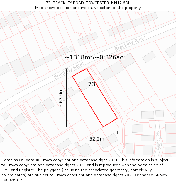 73, BRACKLEY ROAD, TOWCESTER, NN12 6DH: Plot and title map