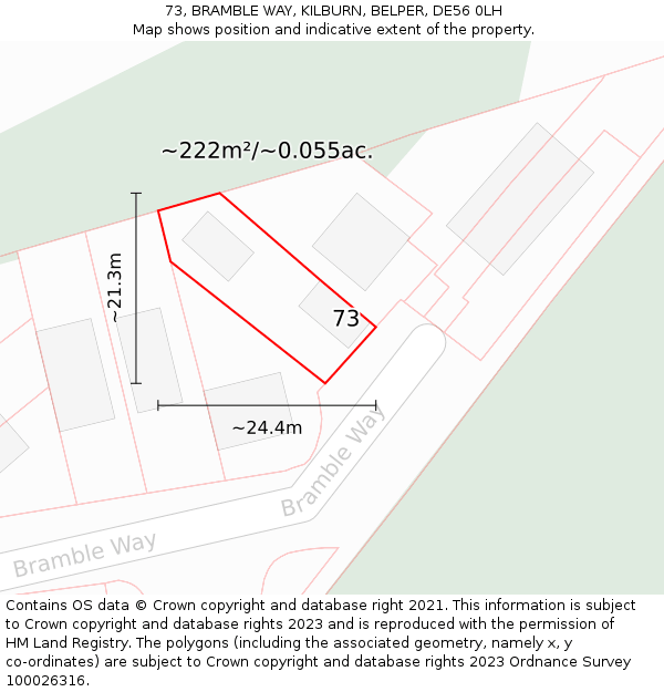 73, BRAMBLE WAY, KILBURN, BELPER, DE56 0LH: Plot and title map
