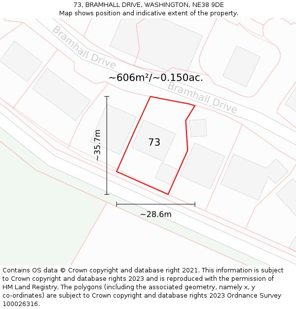 73, BRAMHALL DRIVE, WASHINGTON, NE38 9DE: Plot and title map