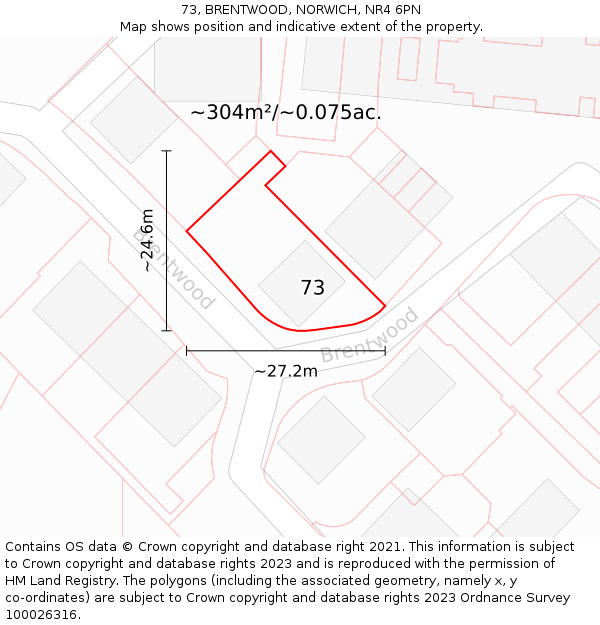 73, BRENTWOOD, NORWICH, NR4 6PN: Plot and title map