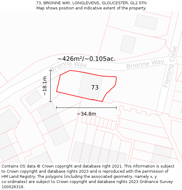 73, BRIONNE WAY, LONGLEVENS, GLOUCESTER, GL2 0TN: Plot and title map