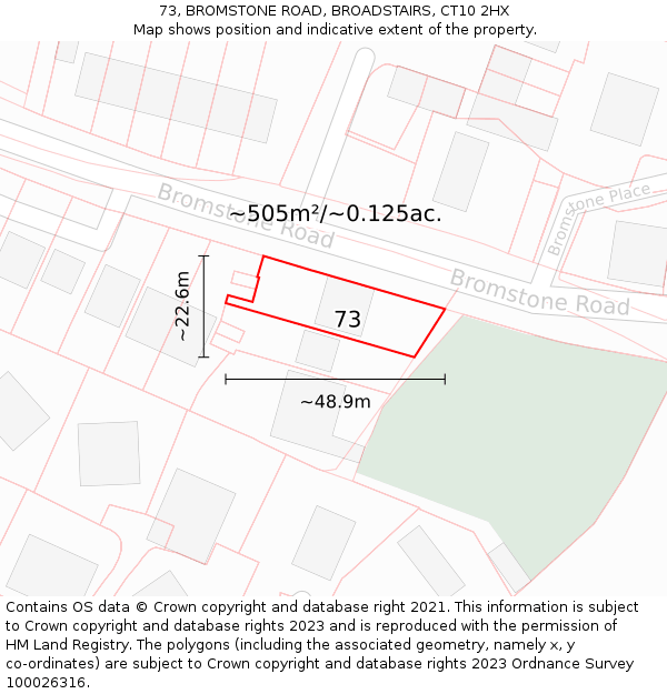 73, BROMSTONE ROAD, BROADSTAIRS, CT10 2HX: Plot and title map