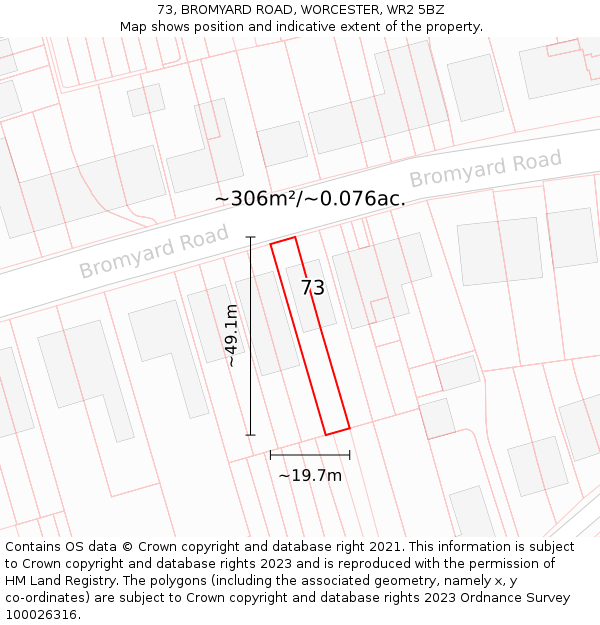 73, BROMYARD ROAD, WORCESTER, WR2 5BZ: Plot and title map