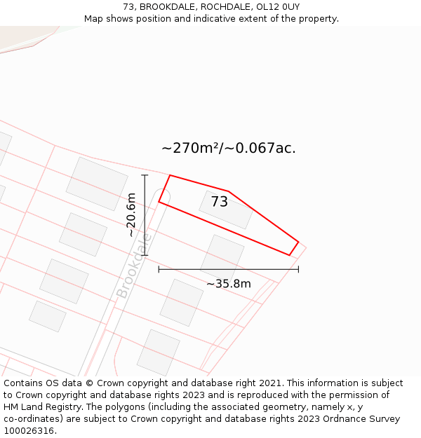 73, BROOKDALE, ROCHDALE, OL12 0UY: Plot and title map