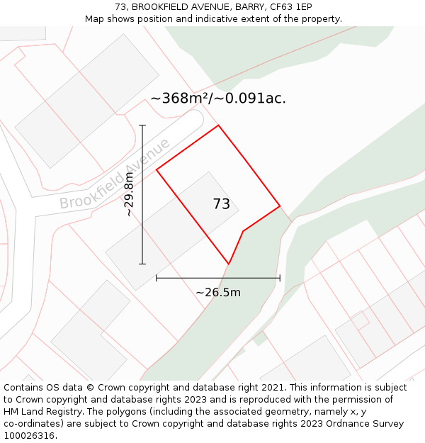 73, BROOKFIELD AVENUE, BARRY, CF63 1EP: Plot and title map