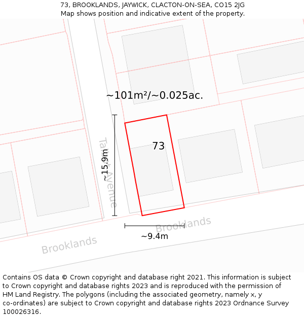 73, BROOKLANDS, JAYWICK, CLACTON-ON-SEA, CO15 2JG: Plot and title map