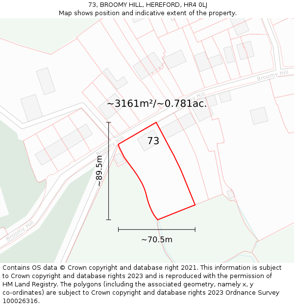 73, BROOMY HILL, HEREFORD, HR4 0LJ: Plot and title map