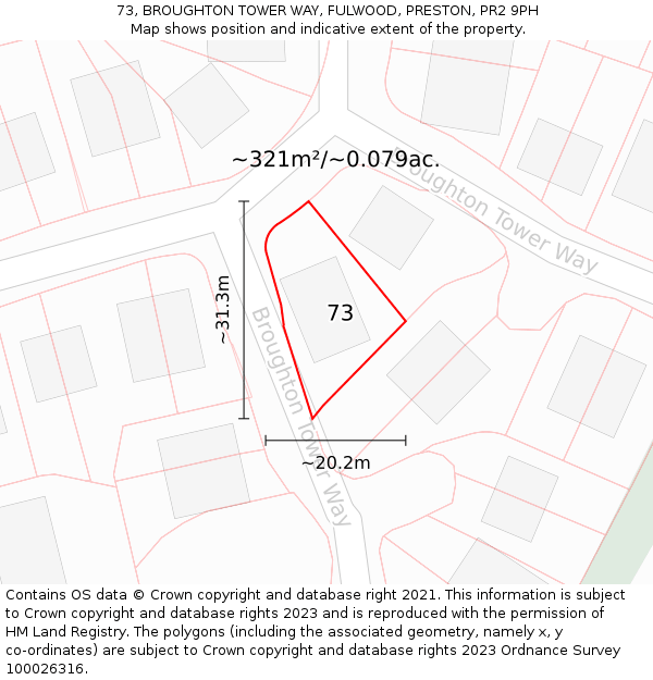 73, BROUGHTON TOWER WAY, FULWOOD, PRESTON, PR2 9PH: Plot and title map