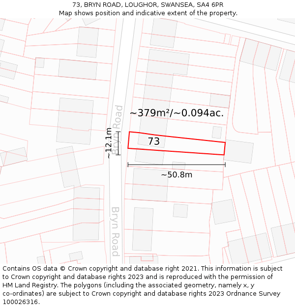 73, BRYN ROAD, LOUGHOR, SWANSEA, SA4 6PR: Plot and title map