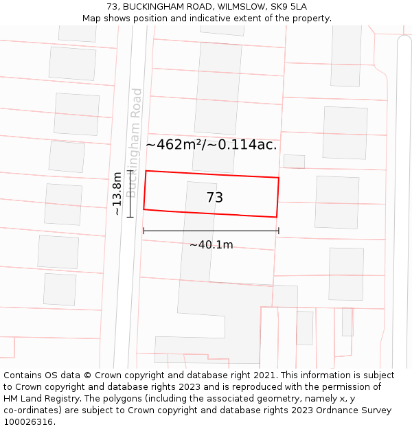 73, BUCKINGHAM ROAD, WILMSLOW, SK9 5LA: Plot and title map