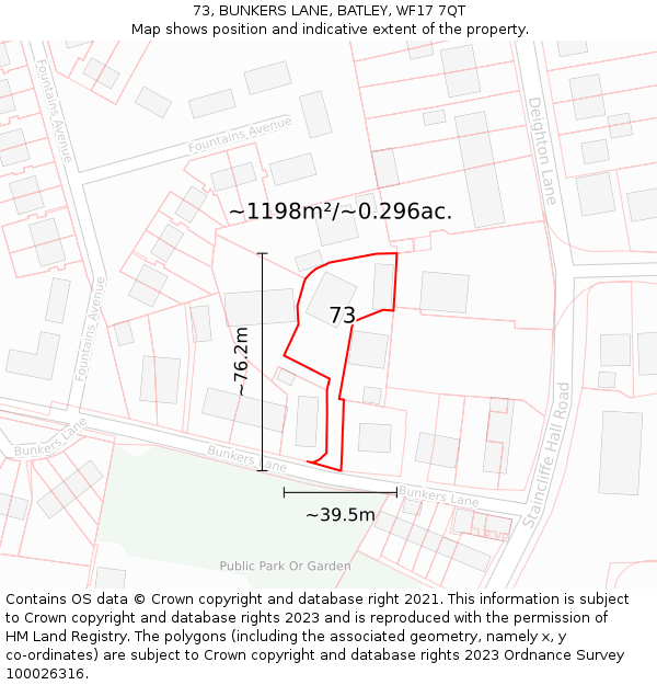 73, BUNKERS LANE, BATLEY, WF17 7QT: Plot and title map